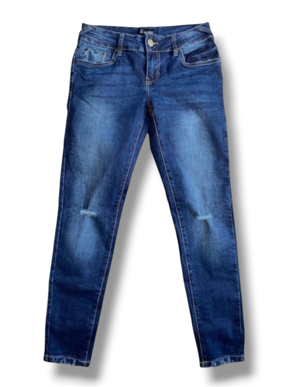 Suko Mid Rise Skinny Jeans Medium Wash Slightly Faded and Distressed